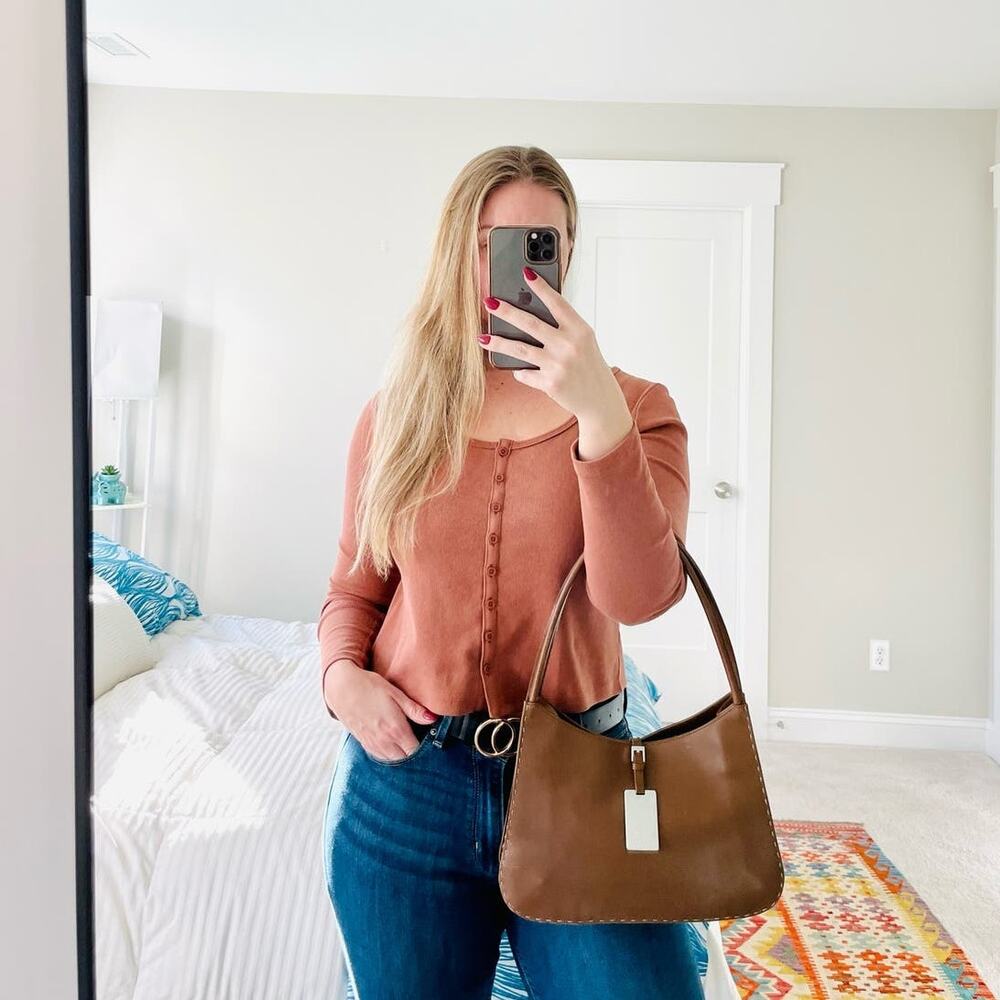 Gucci Vintage Brown Leather Topstitch Shoulder Hobo Bag Purse - Picture 2 of 16